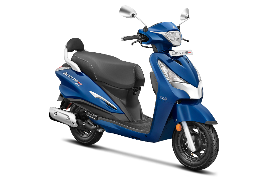 The Hero Destini 125 XTEC pictured in blue.